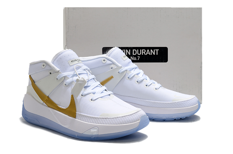 2020 Men Nike Kevin Durant 13 White Gold Shoes